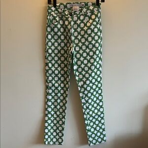 Gretchen Scott Designs Green and White Geometric Ankle Jeans